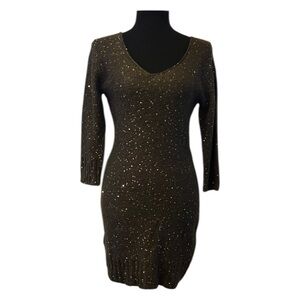 Studio M Elegant Olive and Gold Sequin Sweater Dress